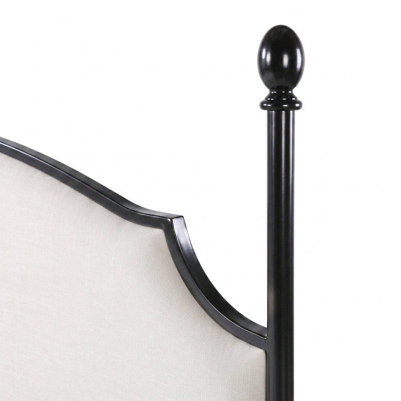 Fawnda Metal Four Poster Bed with Upholstered Headboard, Grand lit