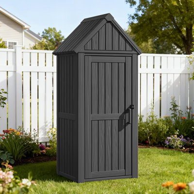 Outdoor Resin Storage Cabinet with Hooks and Lock Ring, Outdoor Storage Tool Shed, Garden Storage Cabinet 