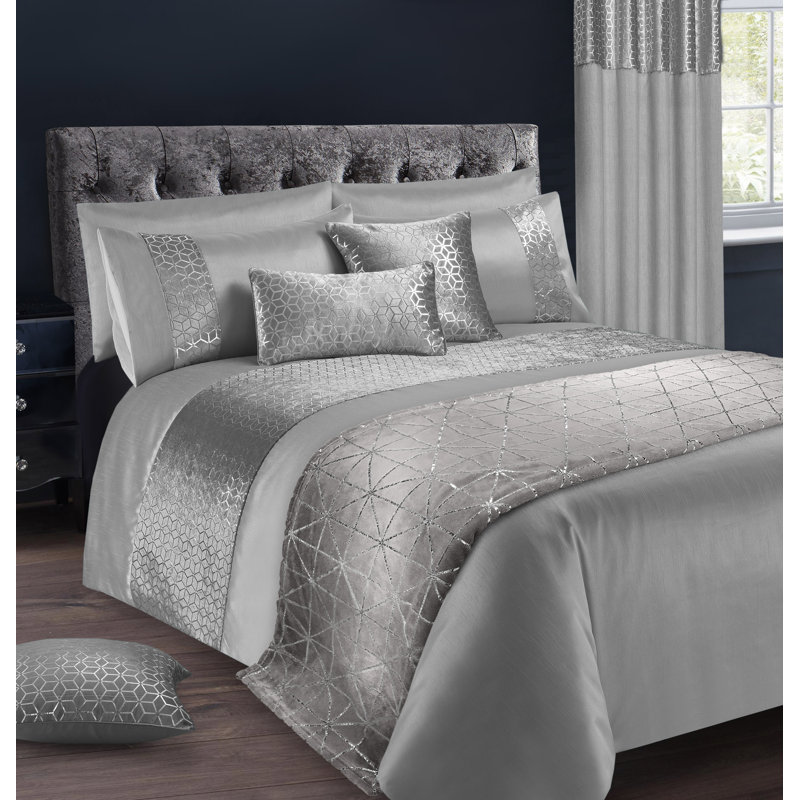 Luxury Metallic Geometric Foil Pattern Duvet Set, Single