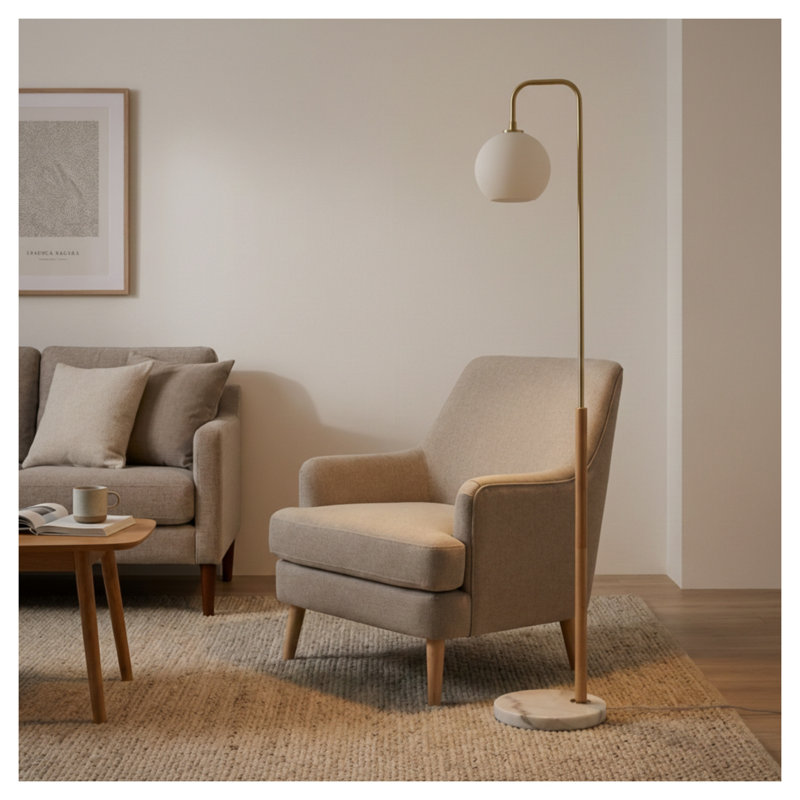 Grande lampe sur pied d'angle avec base en marbre, lumière blanche pour le salon et la chambre à coucher
