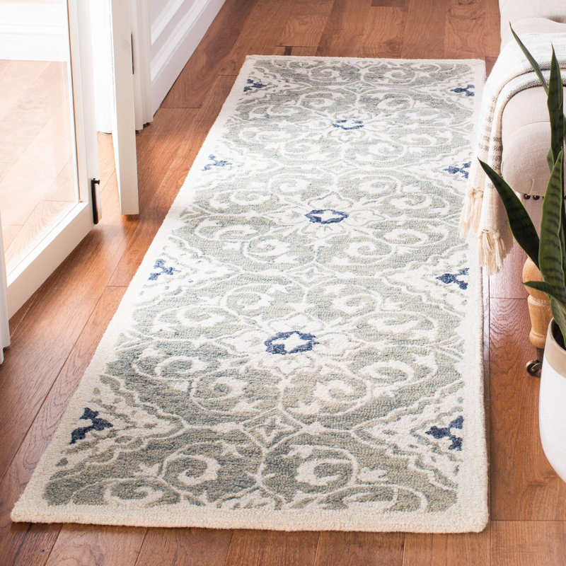 Roslyn Hand Tufted Wool And Cotton Damask Rug, Runner 2'3" x 8'