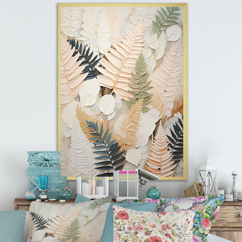 «Golden Ferns Silent Gracefulness» sur toile, Cadre doré simple, H 32 po x l 24 po x P 1 po