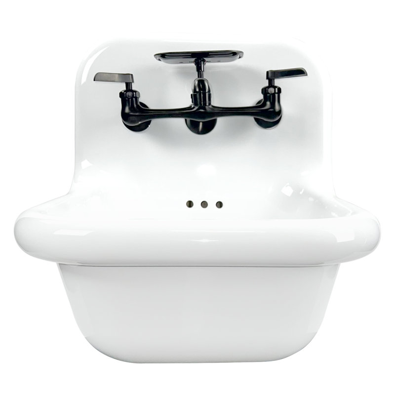 Victorian Nantucket Sinks 16.5''  Fireclay Specialty Wall Mount Bathroom Sink with Faucet and Overflow, Black, Black