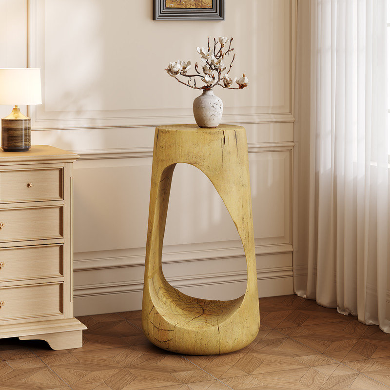 Table d'appoint d'extérieur moderne à centre creux avec finition grain de bois et capacité de poids élevée