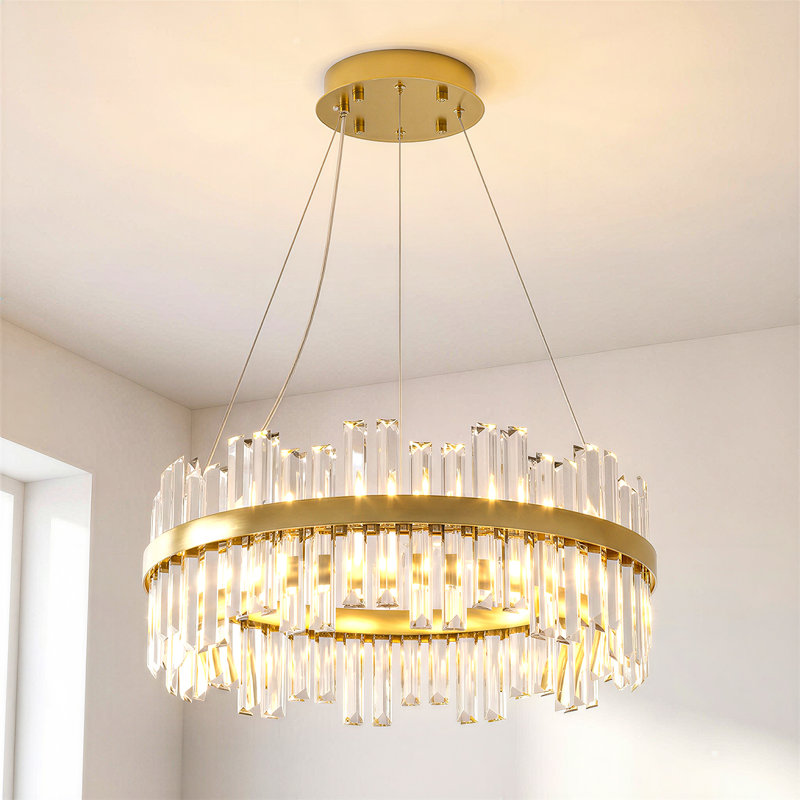 Luminaire à DEL moderne en cristal rond 23,6 po, 3 lumières à DEL à intensité variable pour vestibule de salle à manger avec télécommande