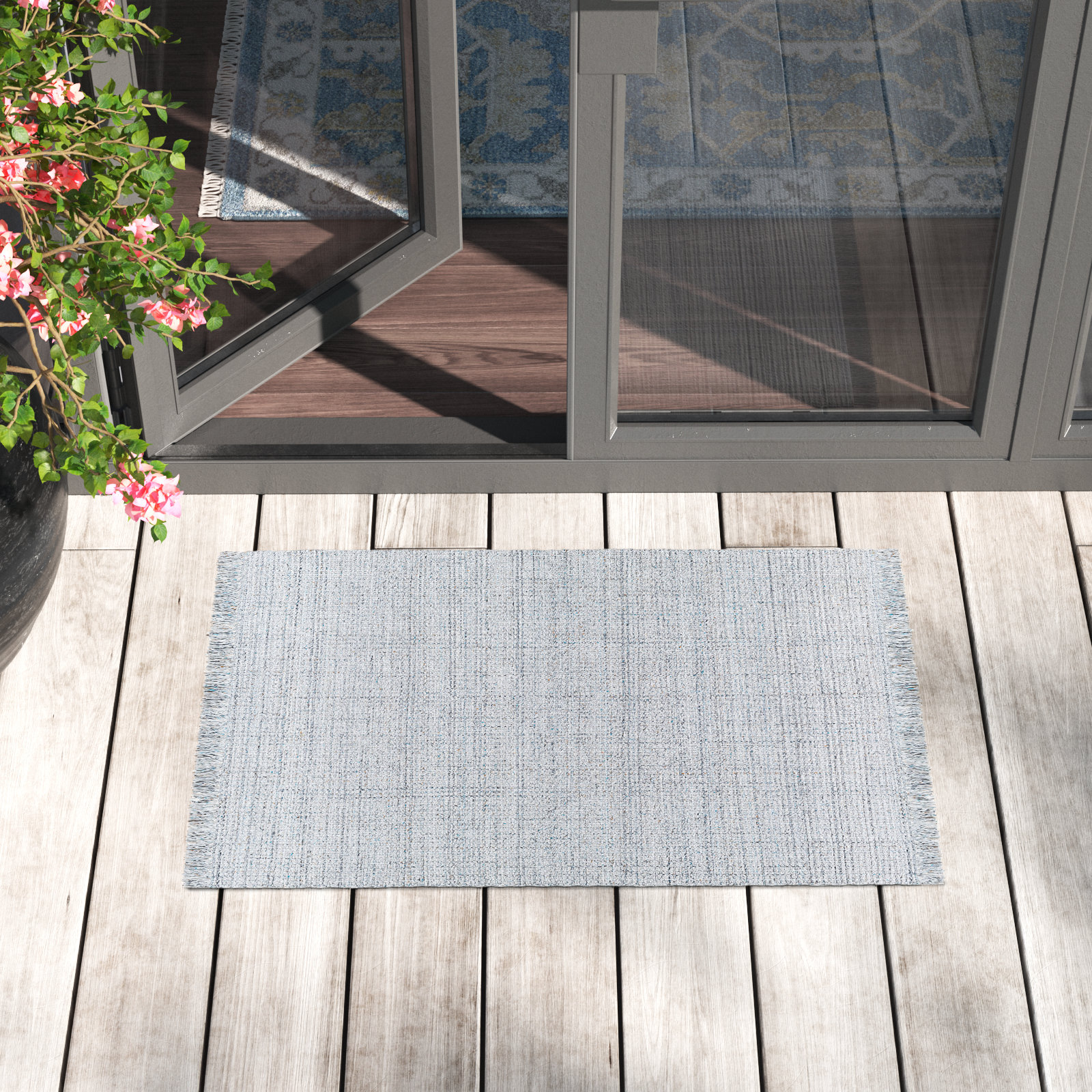 Viewcrest Hand-Woven Striped Light Gray Rug, Rectangle 2' x 3'