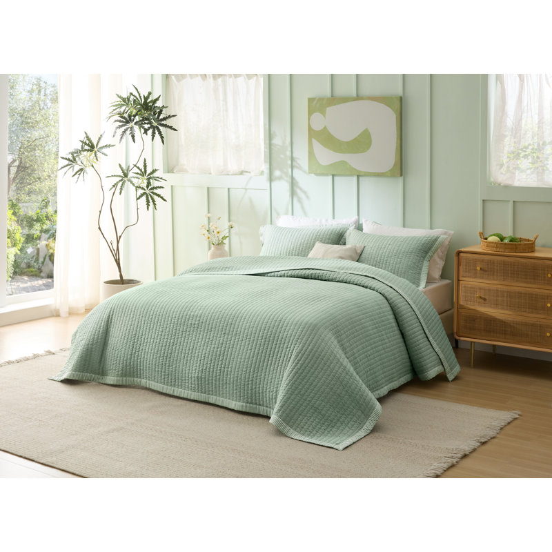 Bedspread Coverlet Lightweight Soft Quilt Bedding Set, Twin Quilt + 1 Standard Pillow Sham, Dark Green Corduroy