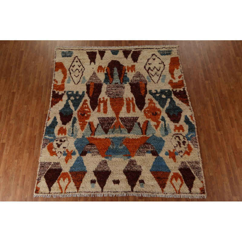 One-of-a-Kind 8'2'' x 9'2'' New Age Rectangle Wool Area Rug in Blue and Ivory