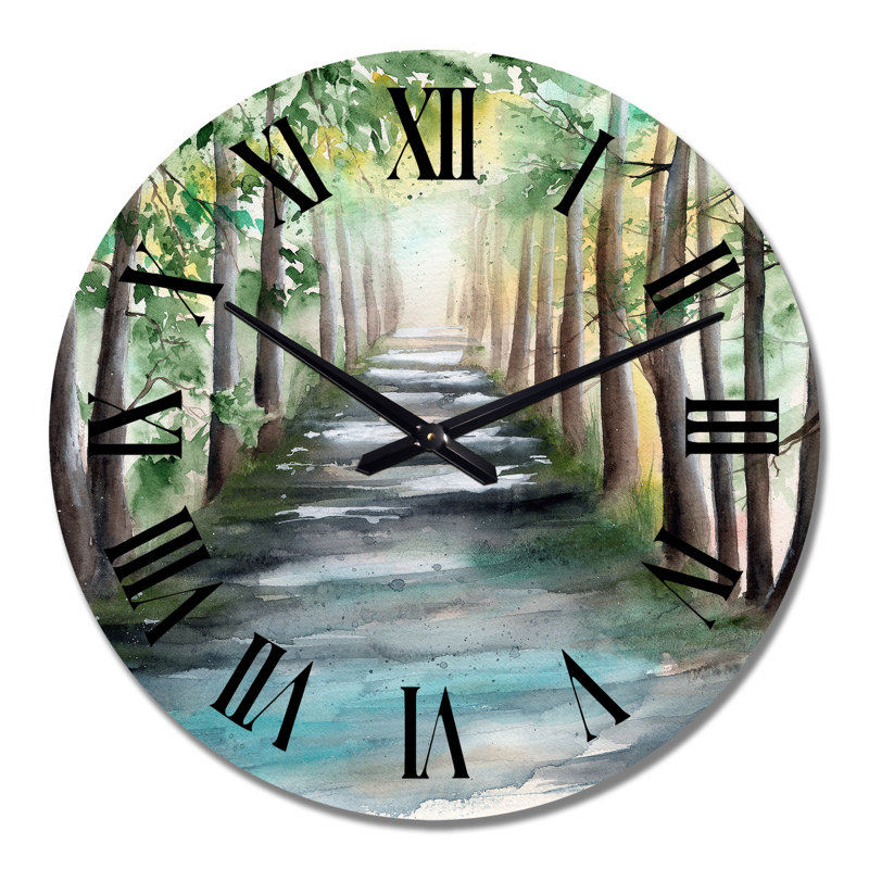 A Sunlit Forest Alley with Tree Shadows I - Traditional Wall Clock, Medium