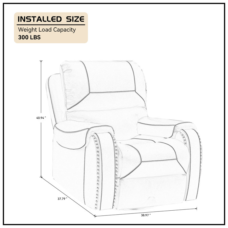 Fauteuil inclinable à bascule manuel en similicuir de 38,97 po de largeur, Similicuir brun