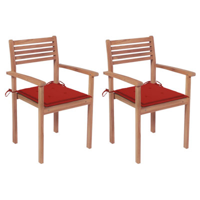 Stacking Teak Patio Dining Armchair with Cushion