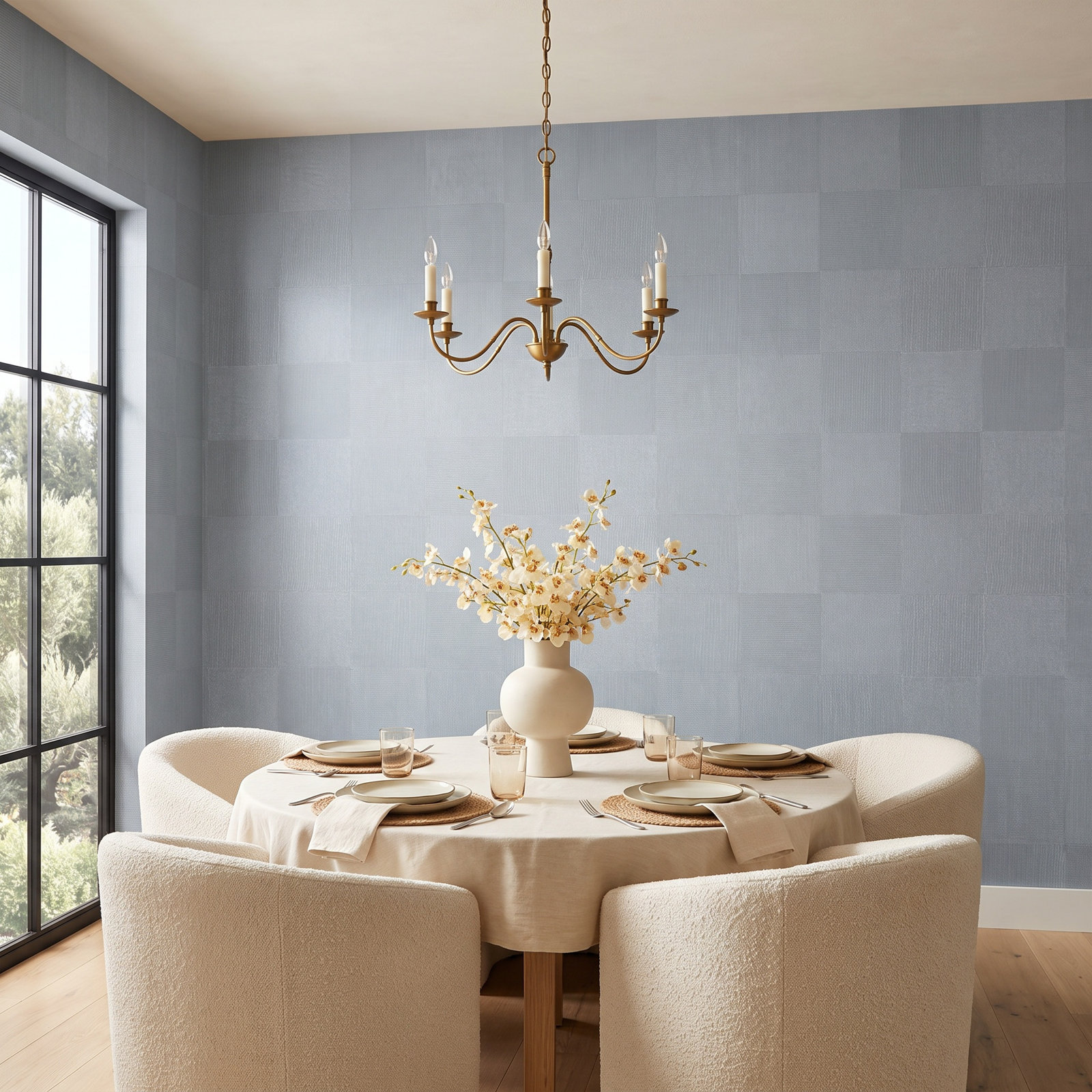 Textured Check Self-Adhesive Wallpaper Roll, Blue