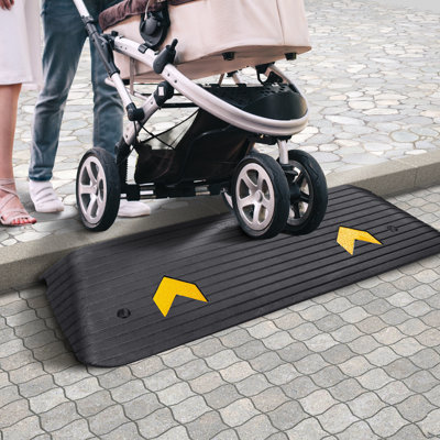 Rubber Threshold Ramp, 2" Rise Threshold Ramp Doorway, Recycled Rubber Power Threshold Ramp Rated 33069 lbs Load Capacity, Non-Slip Surface Rubber Solid Threshold Ramp for Wheelchair and Scooter