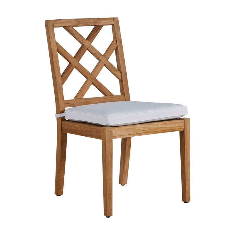 Haley Patio Dining Side Chair with Cushions, Natural Teak, Natural White, Welt