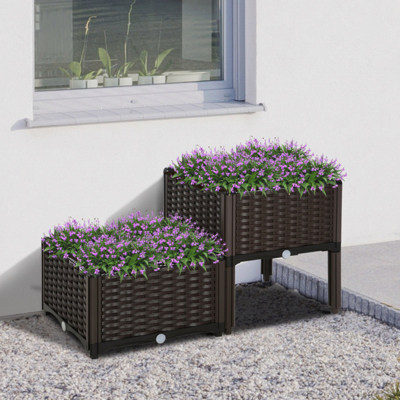 Lit surélevé 2 pièces avec pieds et jardin, Brun mat