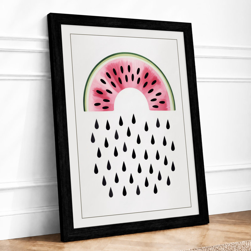 Watermelon & Rain Modern - Framed Print, A3 - 42.0 x 29.7 cm, Black