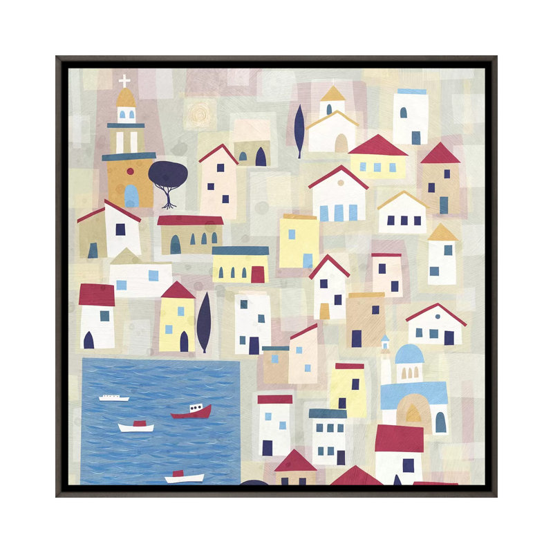 « Halki » par Nic squirrell-impression d’art graphique, Toile avec cadre gris, H 37 po x l 37 po x P 1,5 po, Pas de tapis