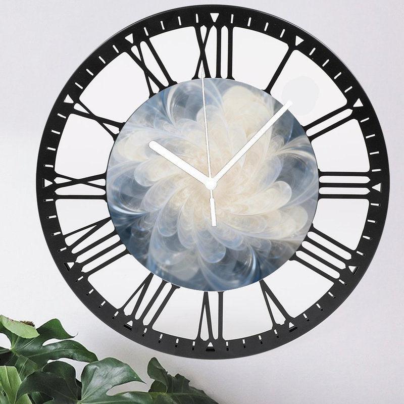 Horloge murale ronde en fer 10 po avec mouvement à quartz silencieux, chiffres romains, impression UV, Ivoire, bleu, gris