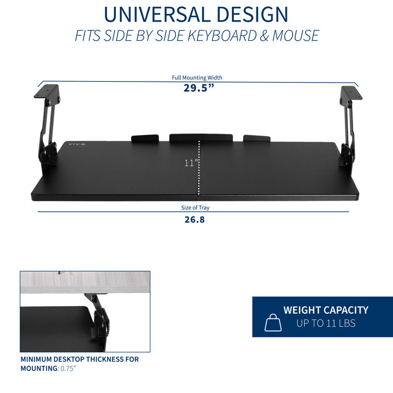 Black Adjustable Under Desk Keyboard Tray with Swinging Height