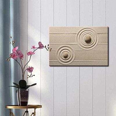 Zen Stones Rocks over a Rippled Sand Effect and Straight Lines - Reproduction de photo sur toile tendue