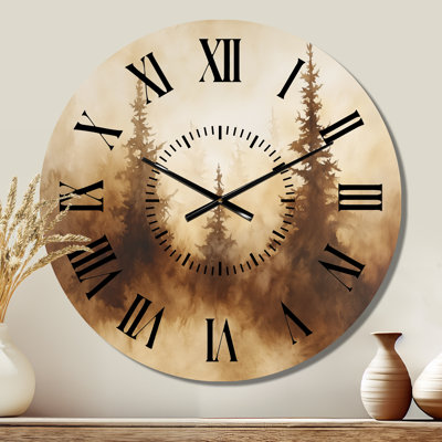 Horloge murale ronde en métal Warm Earth Woodland Mist