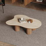 48'' Cloud Shaped Coffee Table, Modern Irregular Oval Pedestal Living Room Coffee Tables with 4 Round Bases