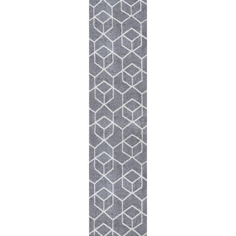 Tapis gris / blanc Amuda Blocks, Tapis de couloir 2 pi x 8 pi