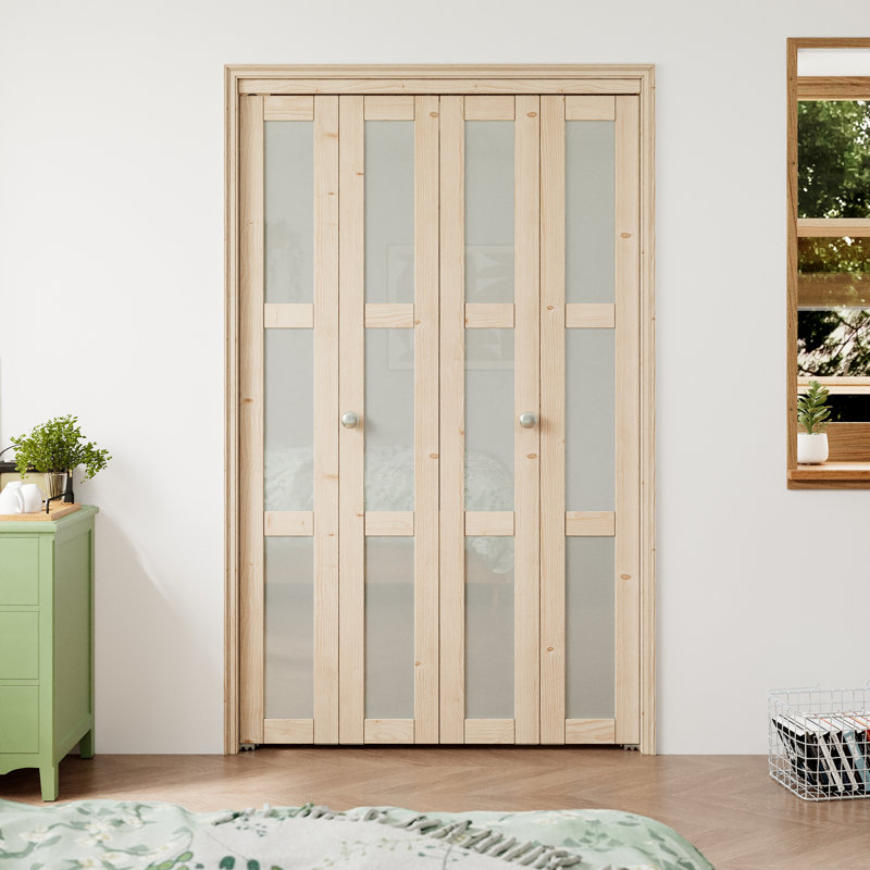 Porte double pliante en verre double pin brut 3 pièces avec quincaillerie, 48 po x 80 po