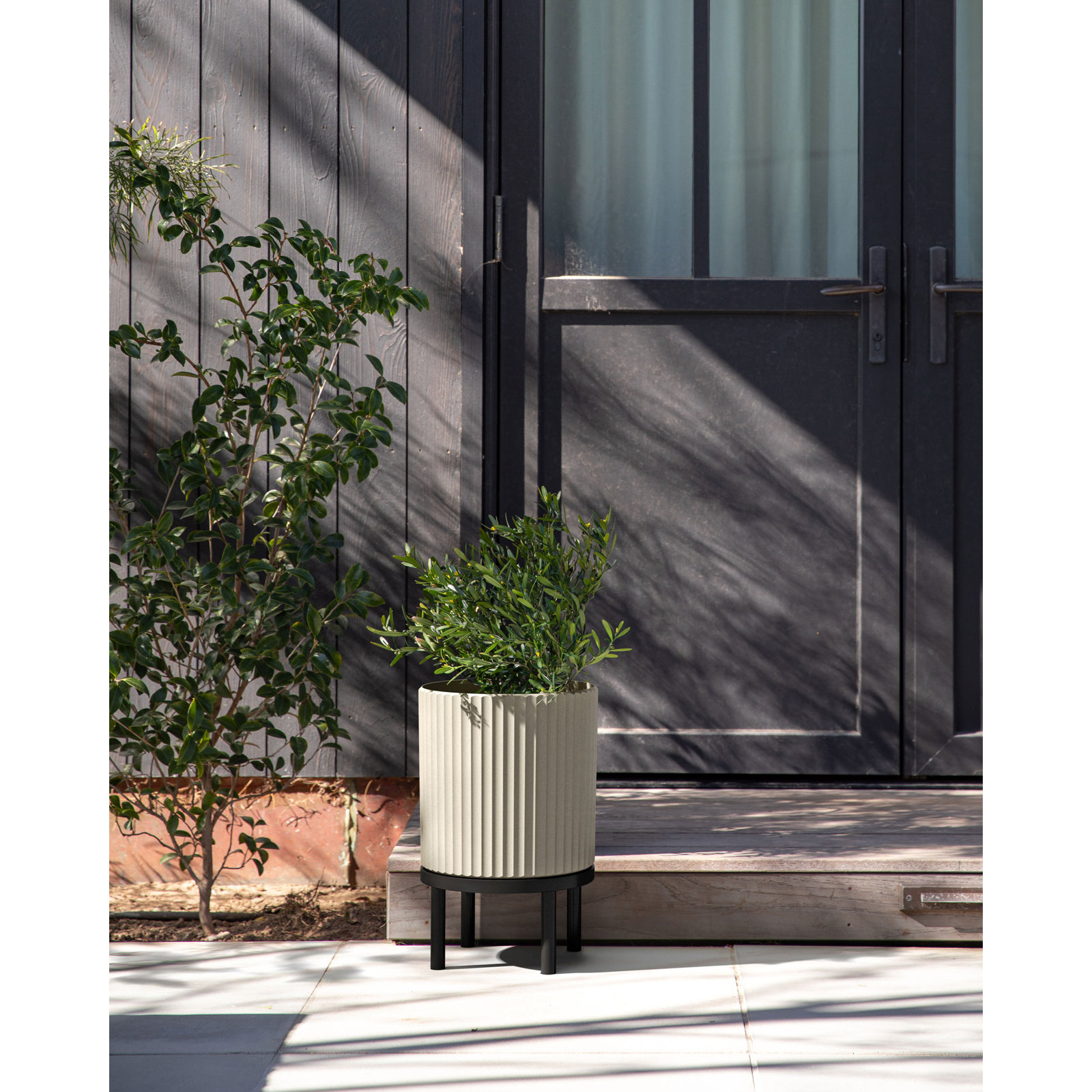 Demi Series Planter with Stand, 2, Sand/Black, 16" H x 10.5" W x 10.5" D
