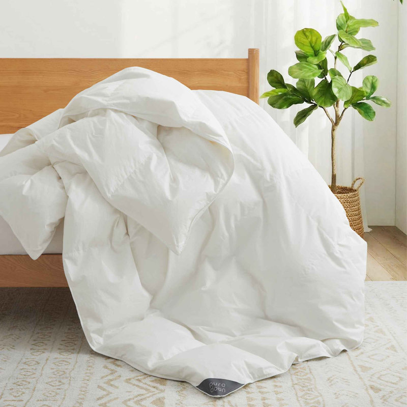 Organic Cotton Down Comforter – 90% White Duck Down, Lightweight & Breathable Summer Duvet Insert, California King