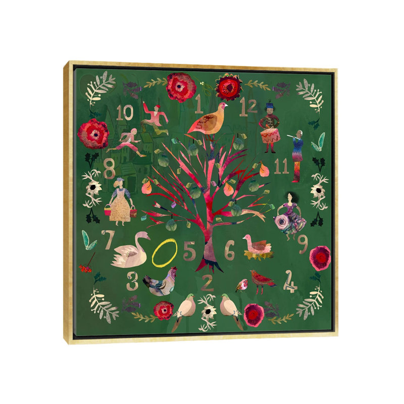 Douze jours - reproduction d'art murale - toile encadrée, Cadre flottant sans passe-partout, 26" H x 26" W, Doré