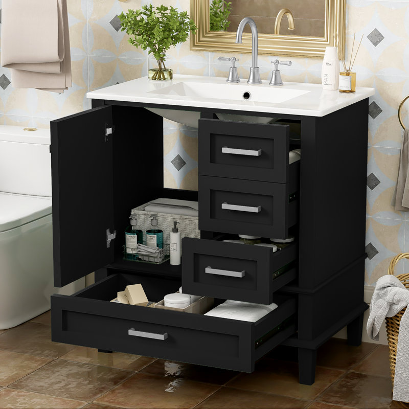 30'' Single Bathroom Vanity with Ceramic Top, Black
