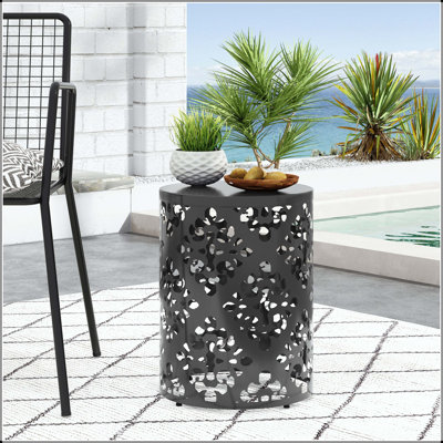Table de bout d'extérieur en métal - grande avec motif floral en fer