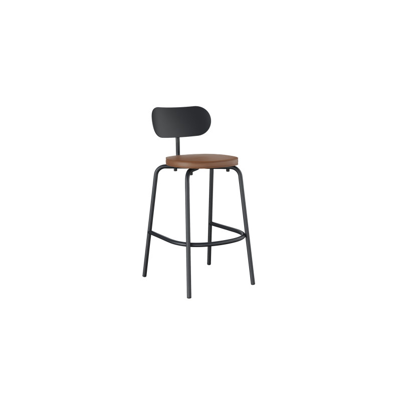 Khylia Upholstered Bar Stool, Tan Seat/Black Base