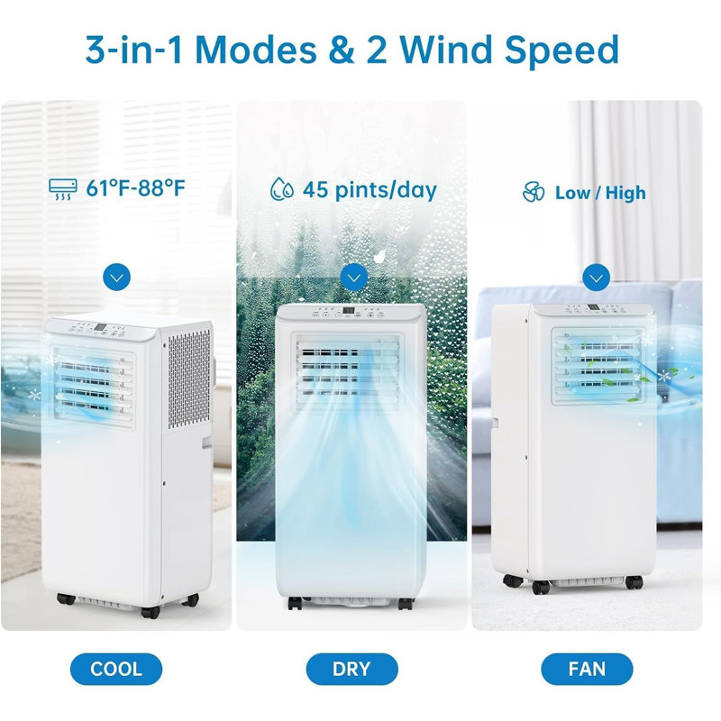 Climatiseur portatif, 8 000 BTU, refroidissement silencieux de 54 dB avec déshumidificateur et minuterie 24 heures, télécommande, idéal pour la chambre à coucher