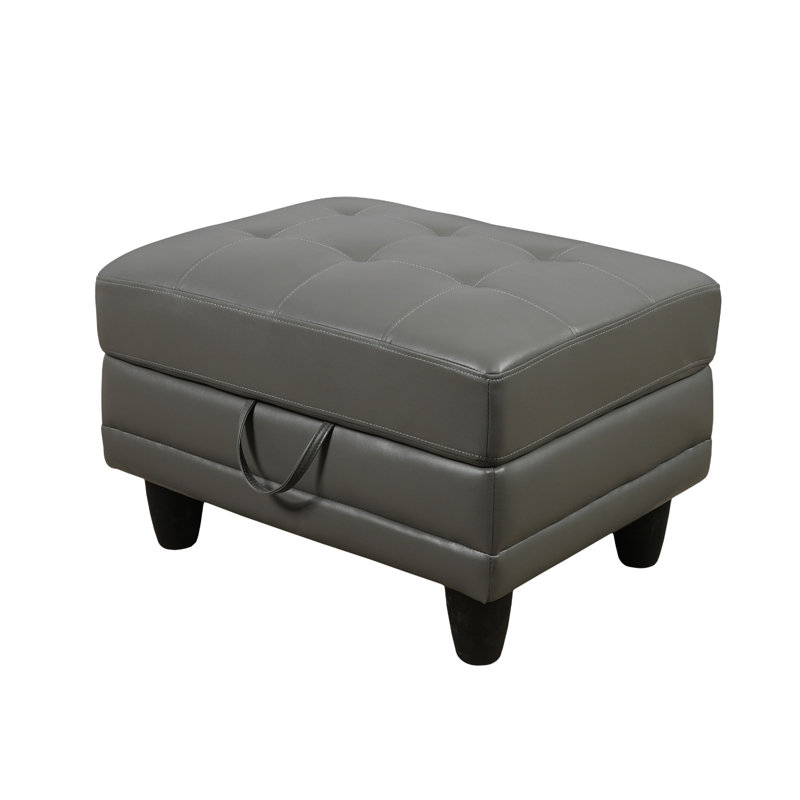 Repose-pieds de rangement rembourré en similicuir de 28,5 po de largeur, Gris foncé