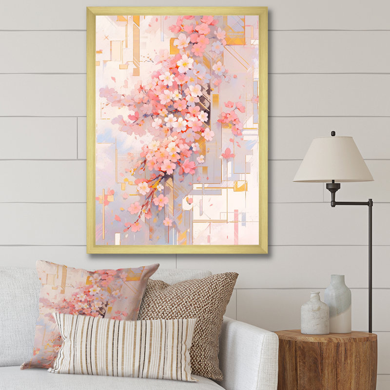 Contemporary Cherry Blossom Bold Stripes - Art mural sur toile Cherry Blossom, H 40 po x l 30 po x P 1,5 po