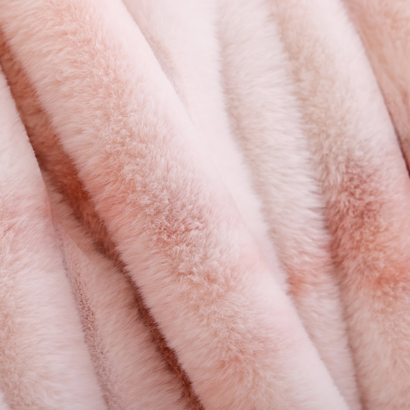 Dual‑Sided Striped Faux Rabbit Fur Throw Blanket,Warm Decorative Blanket, Twin, TiedyePink