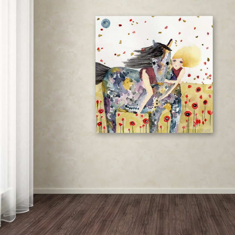 Wind in the Poppy Field Canvas Art with Horse and Girl
