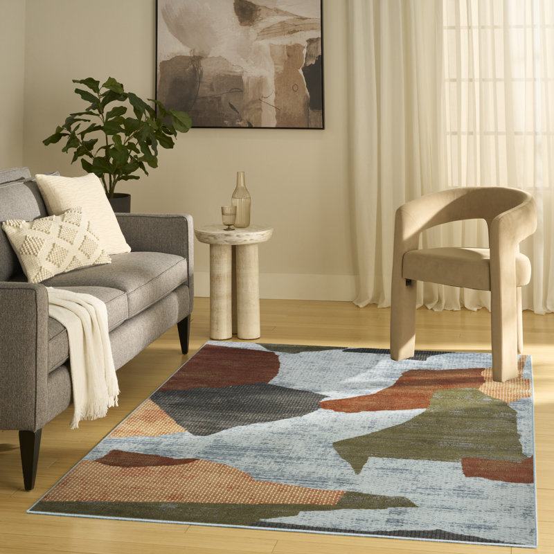 Colondro Blue Multicolor Modern Indoor Rug, Rectangle 5' x 7'