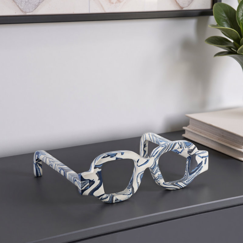 Stone Eyeglasses Shaped Decorative Object Sculpture Ornament Modern Carved Accent Art Abstract Silhouette Display Piece Indoor Artisan Novelty Eyewear Figurine Architectural Detail