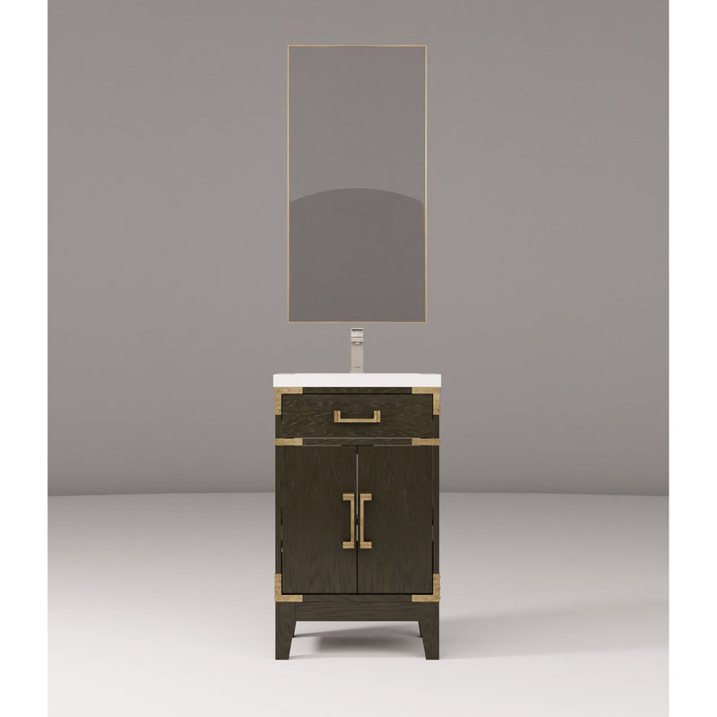 20 po Meuble-lavabo en chêne brun avec surface en acrylique scellée - Miroir H 24 po et dessus de salle de bain