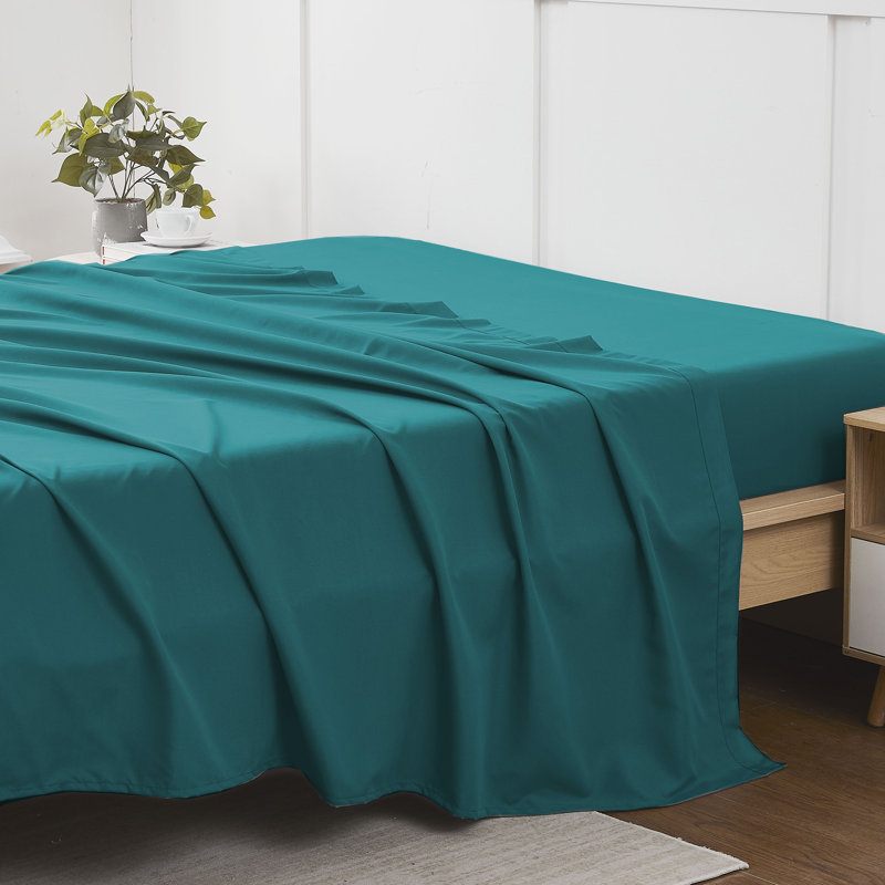 Single Flat/Top Sheet Only, Ultra Soft Double Brushed Microfiber, Full / Double Flat Sheet, Teal