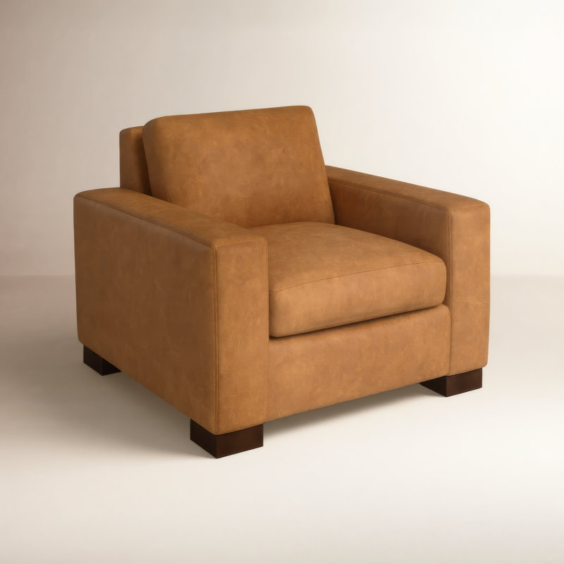 Fauteuil Jonie, Cuir véritable brun moyen Bistro