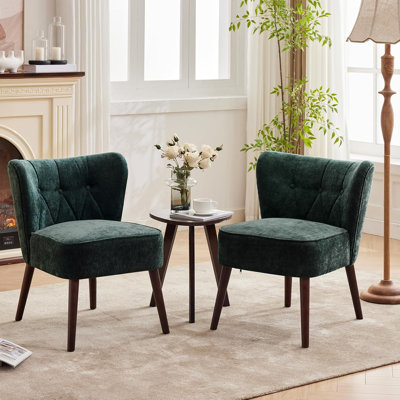 Mid-Century Modern Accent Chair, Upholstered Armless Lounge Chair with Tufted Fabric and Wood Legs, Comfortable Reading and Makeup Vanity Side Chair f by George Oliver