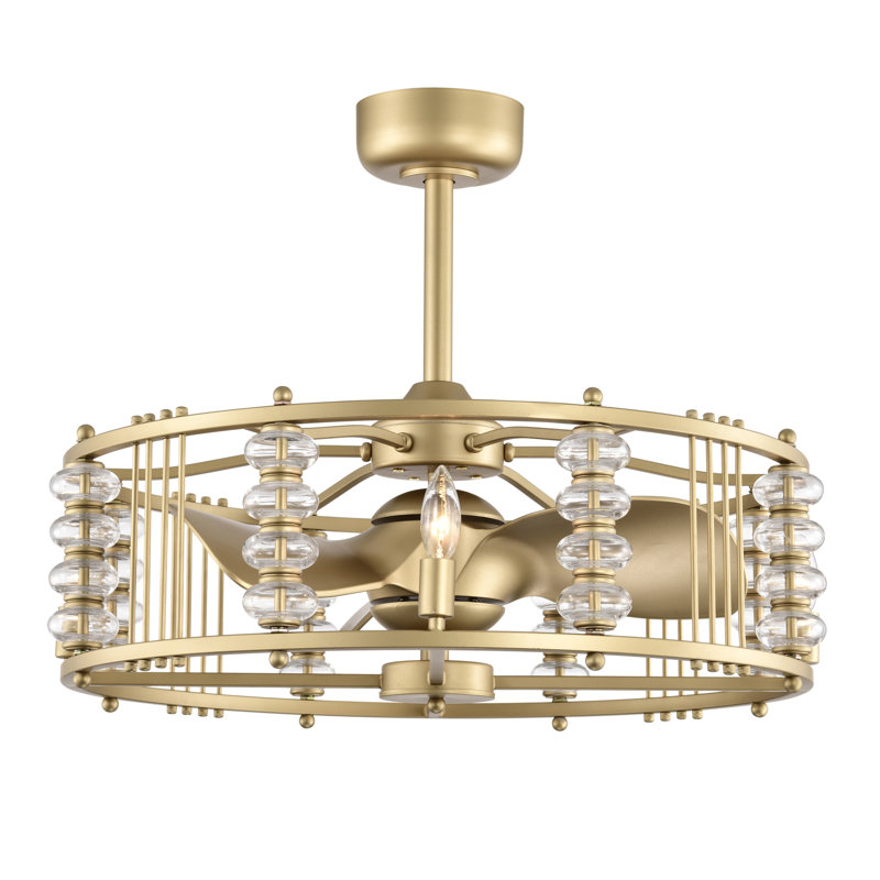 Randy 28 Inch Modern Matte Gold Clear Glass Ceiling Fan With Remote