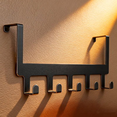 Crochets et cintres sur la porte ， Crochets robustes au-dessus de la porte avec 5 crochets - Porte-serviettes peu encombrant pour la salle de bain, la chambre à coucher, la cuisine - Cintre en acier au manganèse durable pour serviettes, sacs, manteaux et chapeaux