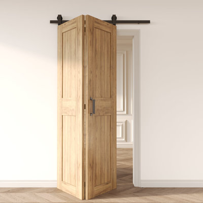 Homacer 80“ High Unassembled & Unfinished Barn Door, Two 22" x 80" Doors with Bi-Fold Top Mount Hardware Kit