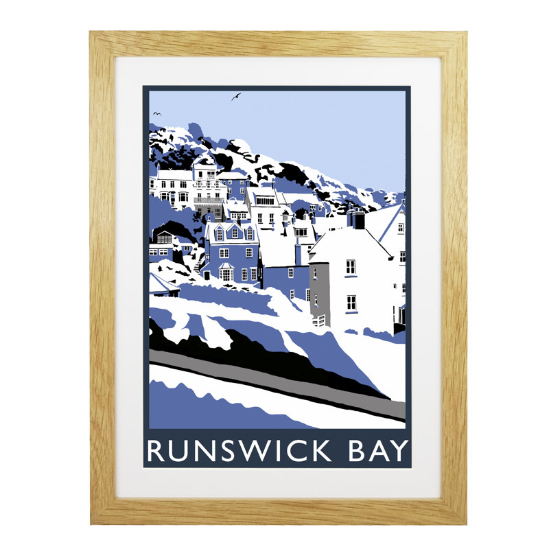 'Runswick Bay in Snow' 1 Piece Wall Art, 54 cm H x 44 cm W x 2.2 cm D, Oak Wood Frame