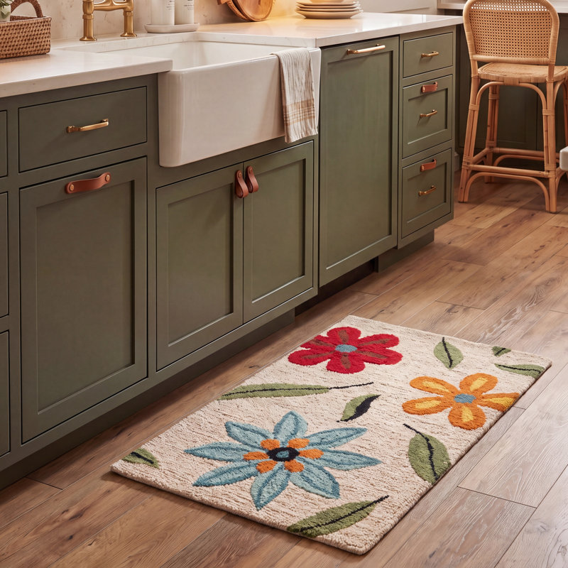 Tapis beige en laine bouclé à la main Emrick, Rectangle 2 pi 6 po x 4 pi